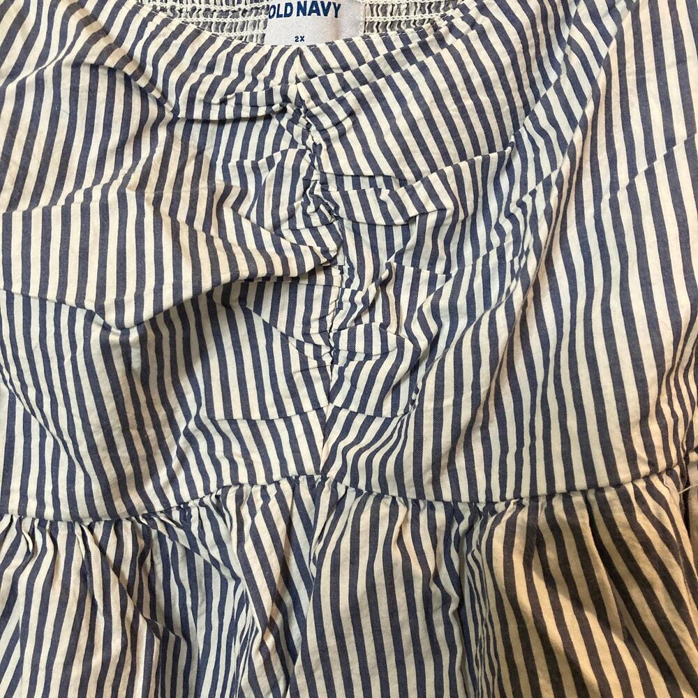 NWT Old Navy Striped Puff Sleeve Babydoll Blouse May All Day Blue Stripe Plus 2X - Picture 2 of 9